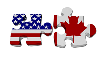 Flags of the USA and Canada connecting