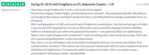 Freightera shipper review