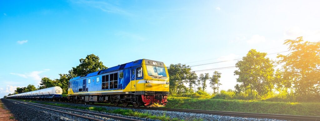 A freight train moving through nature