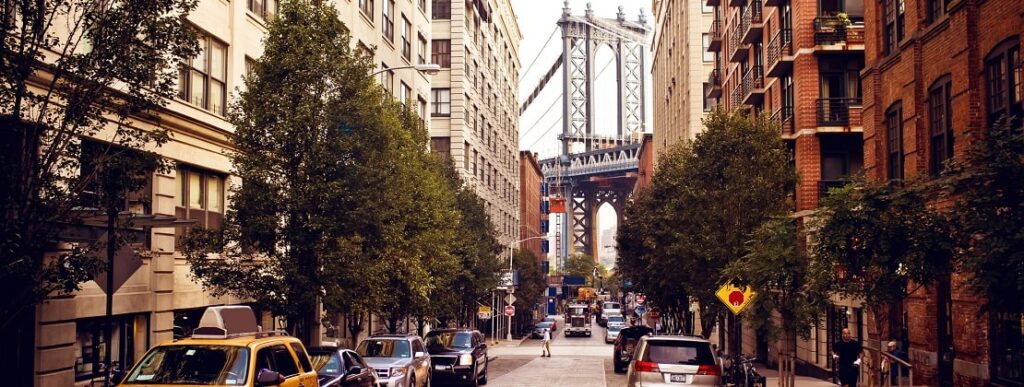 A street view of a walkable street