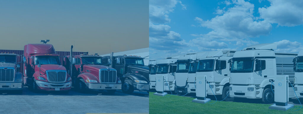 Side by side comparison of traditional North American freight trucks and electric trucks