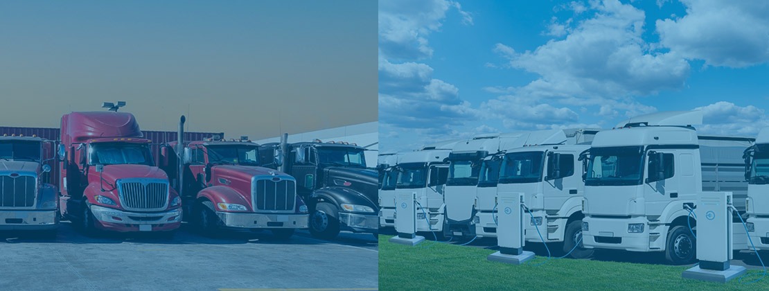 Side by side comparison of traditional North American freight trucks and electric trucks