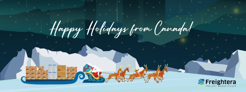 Happy Holidays card with a freight-Santa illustration