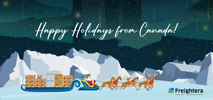 Happy Holidays card with a freight-Santa illustration