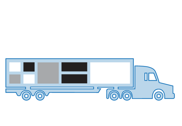 An illustration of a truck shipping less than truckload (LTL) freight showing individual cargo from the side.