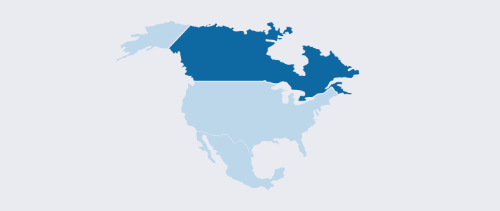 A map of North America highlighting Canada