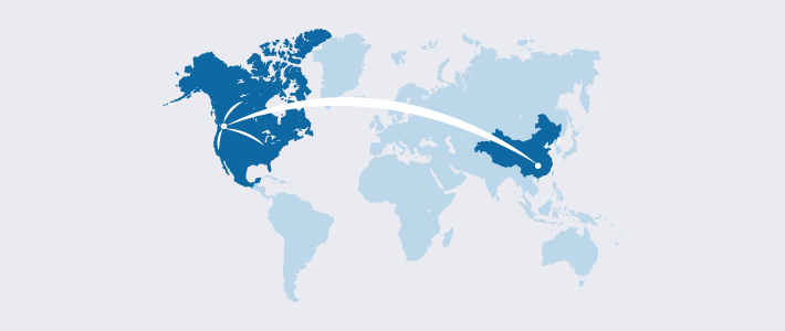 An illustration depicting import of freight from China to the USA