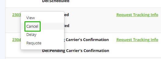 Cancel shipment option